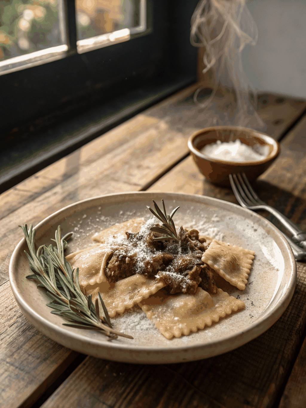 Hand-folded agnolotti pasta with sage butter
