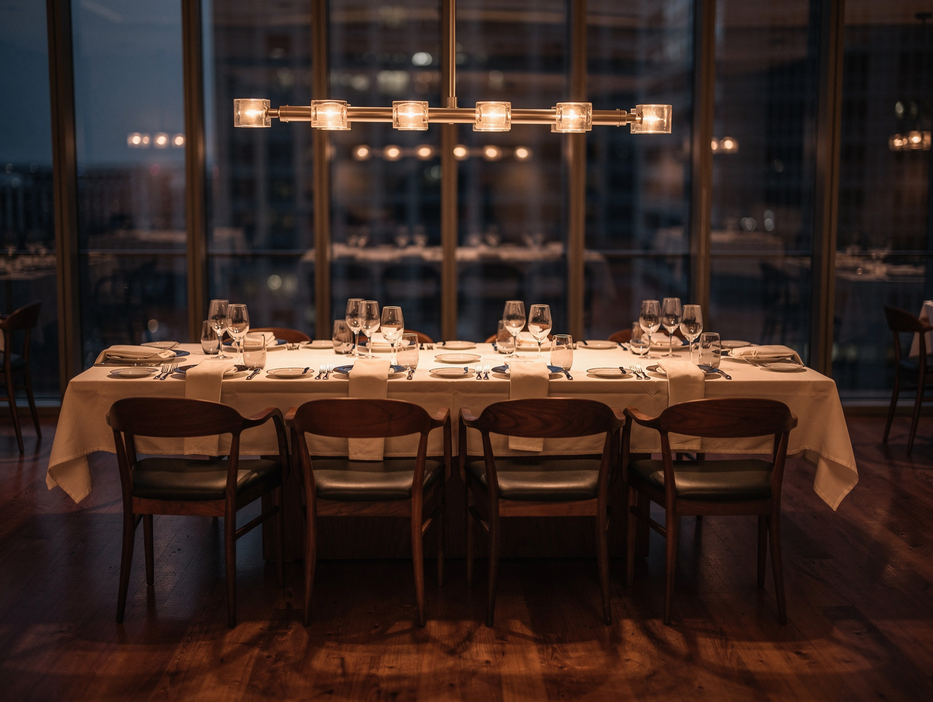 Candlelit dining room with rustic stone walls