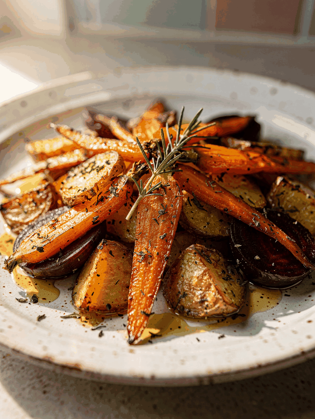 Beautifully plated seasonal roasted vegetables