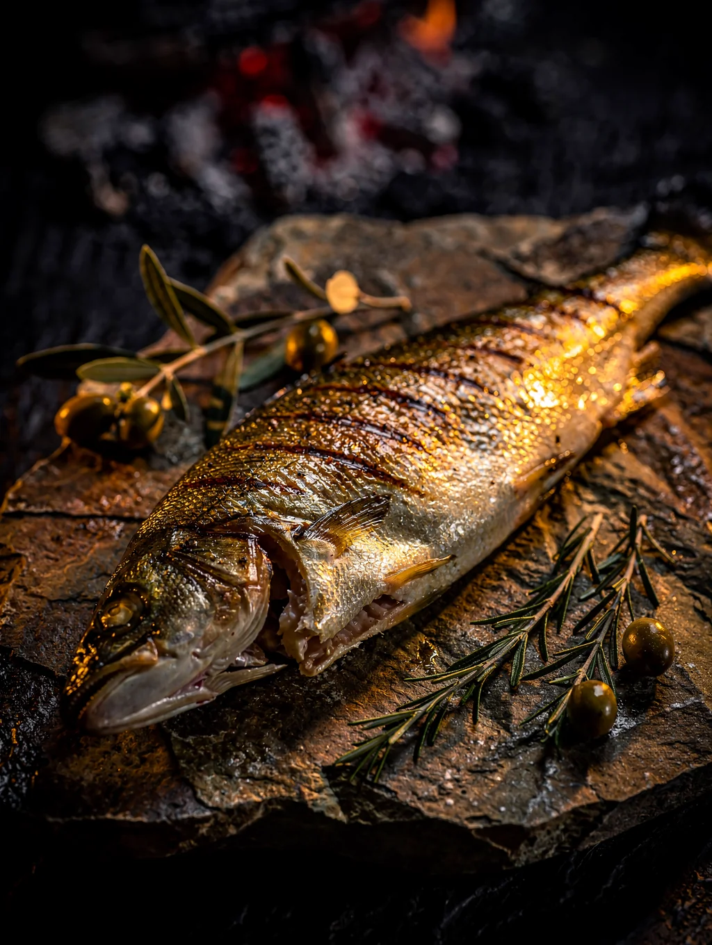 Whole wood-fired branzino with lemon and herbs